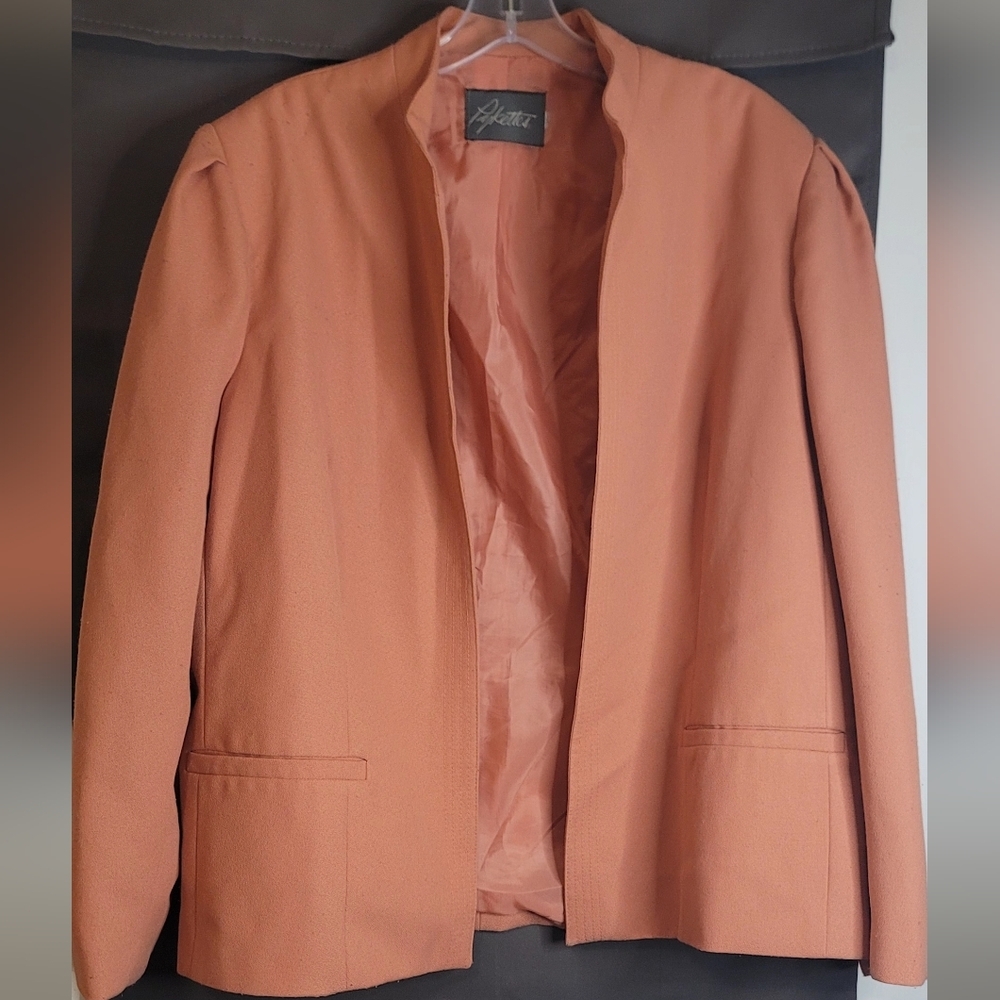 VINTAGE Pykettes Pink/Salmon Jacket Open Front (Look) Pockets Women's 42